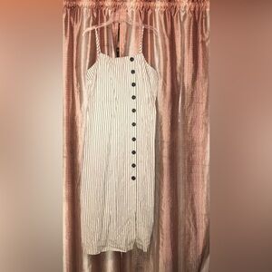 A New Day Cream White Striped Sleeveless Dress with Black Buttons Size XXL